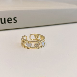 [🔥XƯỞNG SALE 1K 🔥] Nhẫn Hình Trái Tim Đính Đá Pha Lê Màu Trắng Đen Đơn Giản Thời Trang Cho Nữ R126