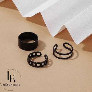 [🔥XƯỞNG SALE SẬP SÀN🔥] Set 3 Nhẫn Hở Màu Đen Có Thể Điều Chỉnh Kích Cỡ R125