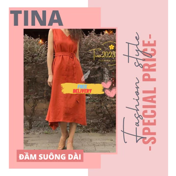Đầm suông dài, Đầm suông bigsize hai túi sườn Linen dây nịt rời, Đầm suông trung niên cổ tim, sát nách Hàn Quốc