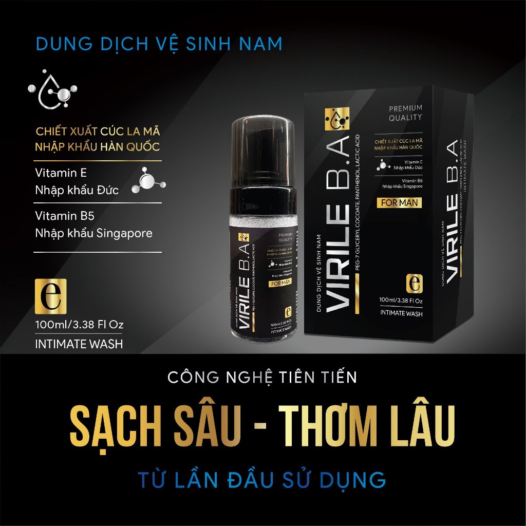Bọt vệ sinh nam giới VIRILE B.A Dung dịch nam tạo bọt (Hương nước hoa) 100ml