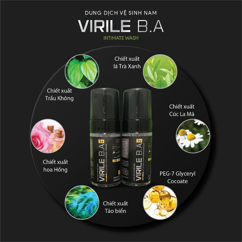 Bọt vệ sinh nam giới VIRILE B.A Dung dịch nam tạo bọt (Hương nước hoa) 100ml