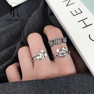 [🔥XƯỞNG SALE SẬP SÀN🔥] Set 3 Nhẫn Hợp Kim 2 Lớp Họa Tiết Chuột Mickey Dễ Thương R118