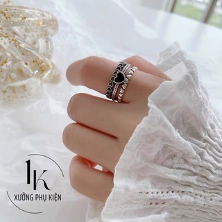 [🔥XƯỞNG SALE SẬP SÀN🔥] Nhẫn Thời Trang Nữ Mặt Trái Tim Đen Cá Tính R130