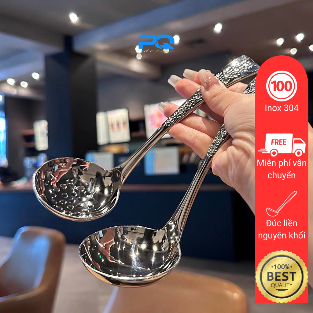 Cặp muôi muỗng vá thìa múc canh soup inox 304 rây lọc muôi tròn cán ...