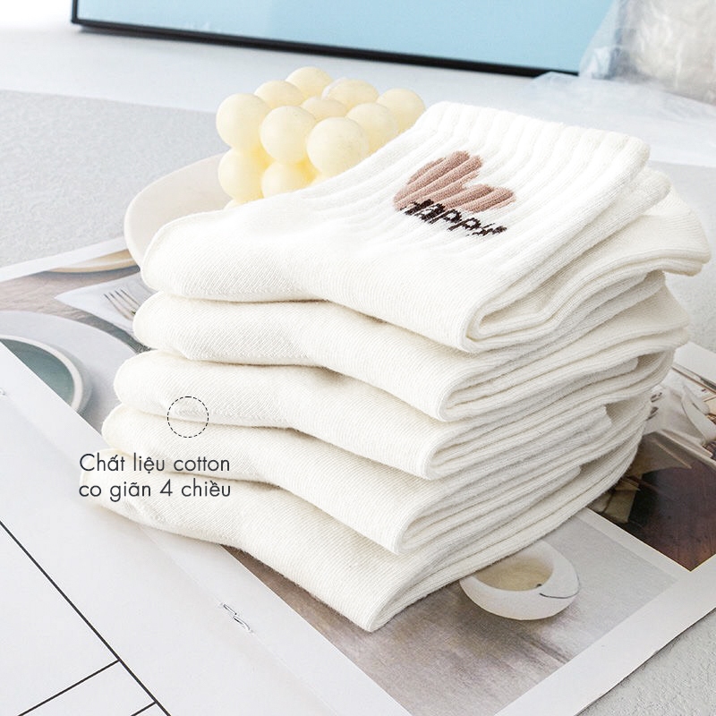 Tất vớ nữ tone trắng họa tiết basic đơn giản dễ phối đồ, chất kiệu cotton co giãn mềm mại - Ekiu Shop