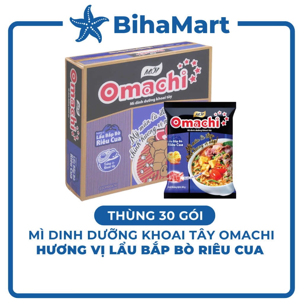 [THÙNG30GÓI]-MASAN- Mì khoai tây Omachi hương vị Lẩu Bắp Bò Riêu Cua ...