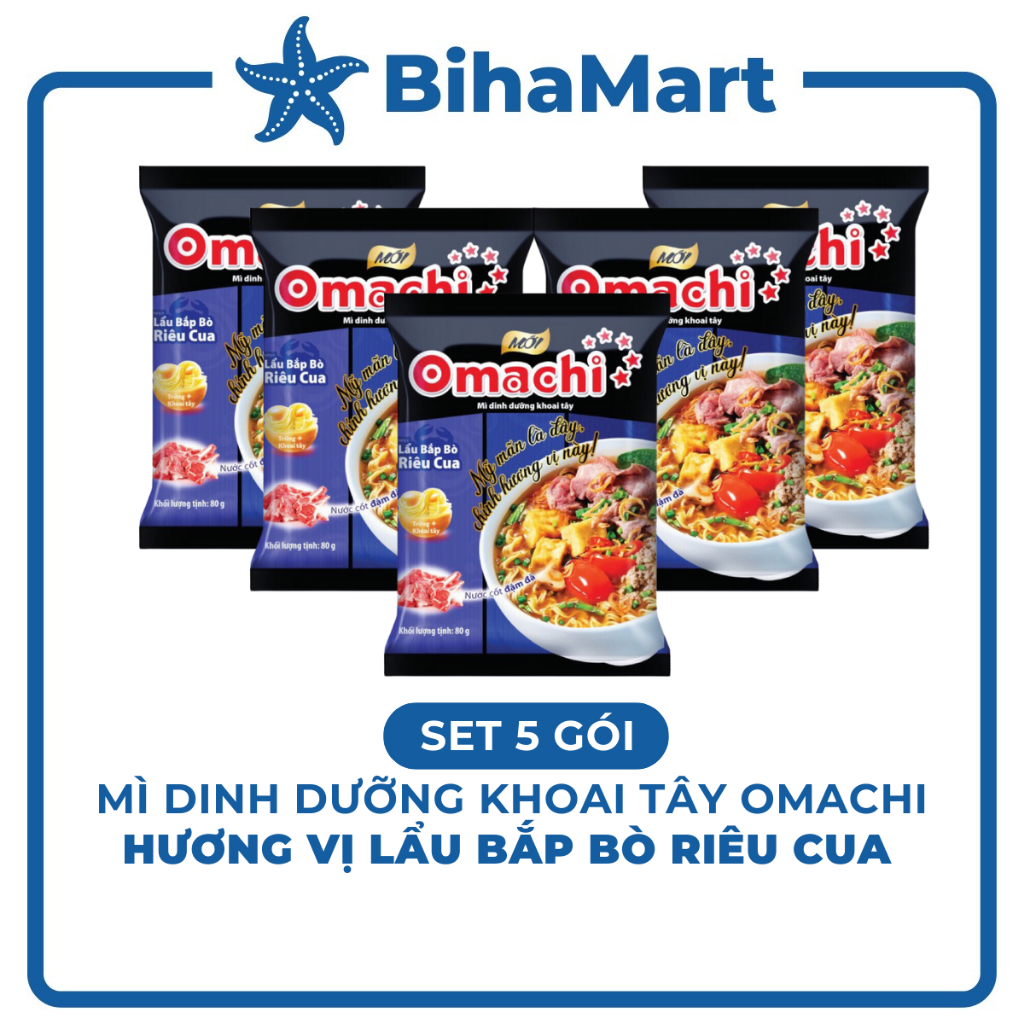[SET5GÓI] - MASAN - Mì khoai tây Omachi hương vị Lẩu Bắp Bò Riêu Cua ...
