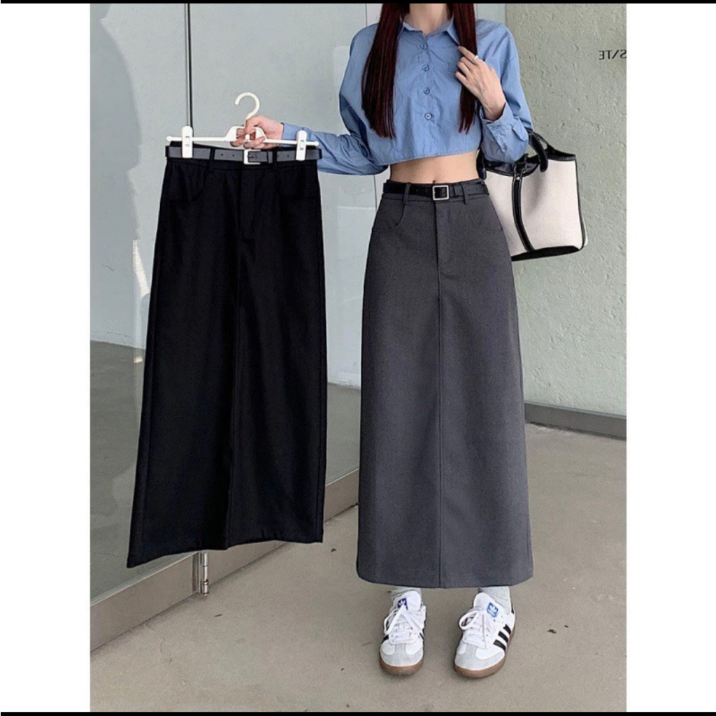 Chân Váy Dáng Suông Dài 90cm Khóa Trước Phối Đai-Chất Liệu Vitex-Chân Váy Công Sở_CV69T