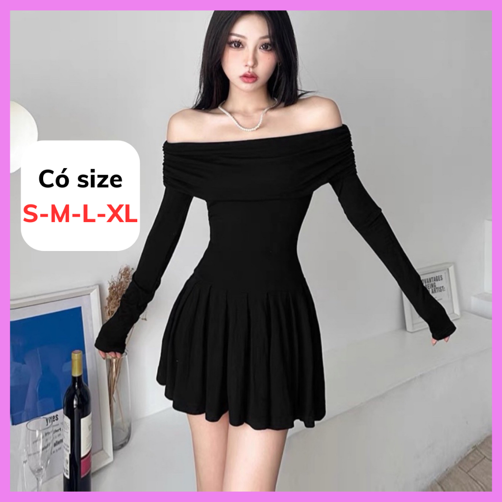 [GIÁ SỐC] Đầm Body Tay Dài Trễ Vai RANSHI Thiết Kế Xếp Ly Form Siêu Xinh Váy Vải Mềm Mát Style Hàn Quốc