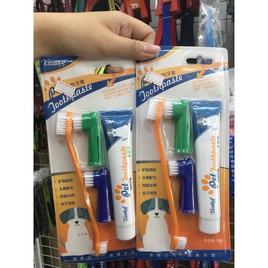 Kem đánh răng cho chó mèo Dental Care ( tặng kèm bàn chải), kem đánh răng chống hôi miệng cho Thú Cưng