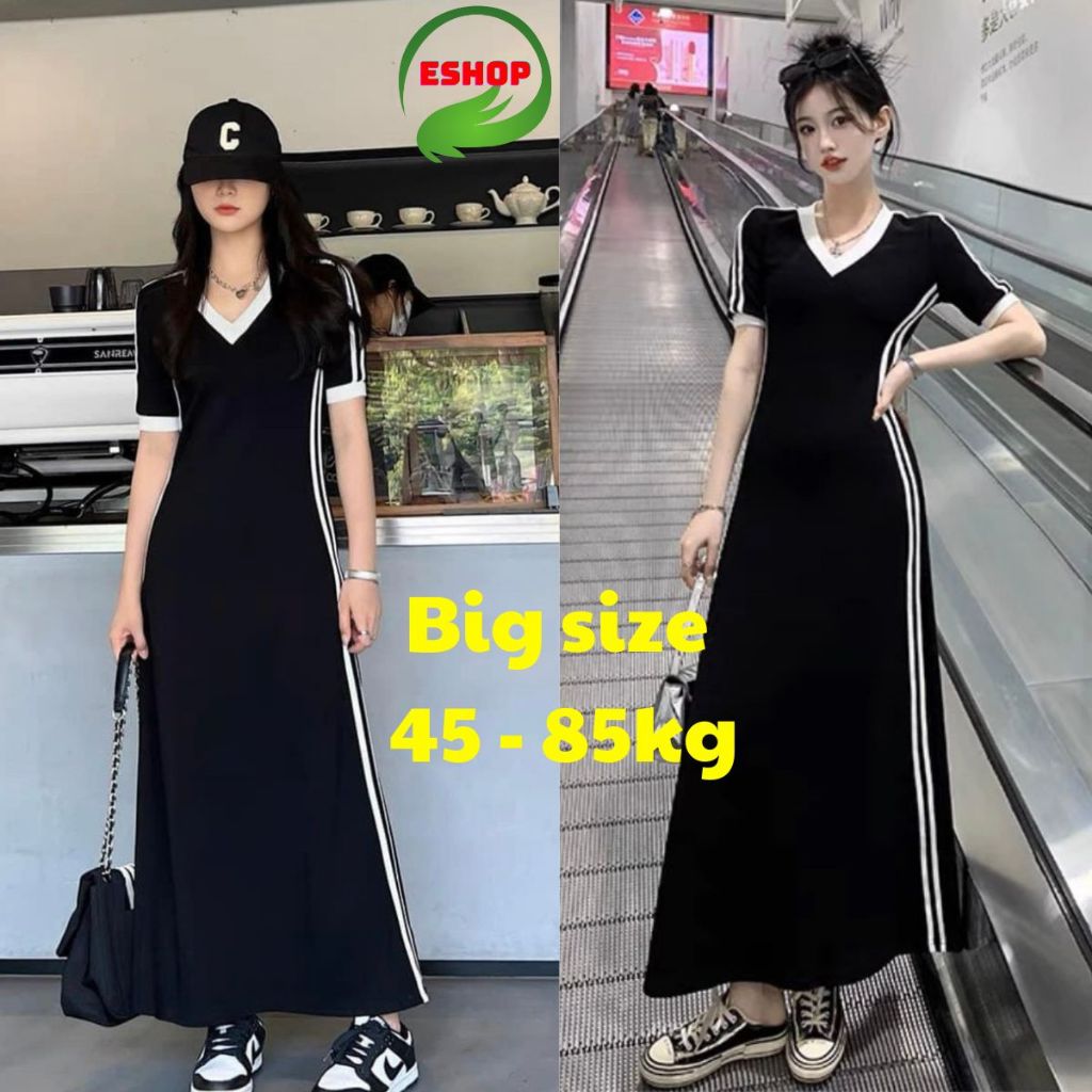 Đầm Suông Form Chữ A Dáng Dài Bigsize ESHOP Đầm Maxi Ôm Body Cổ Tim V Sọc Thể Thao Cho Nữ Đi Làm Đi Tiệc Đẹp Xinh DD68