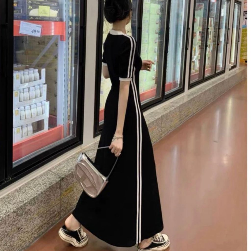 Đầm Suông Form Chữ A Dáng Dài Bigsize ESHOP Đầm Maxi Ôm Body Cổ Tim V Sọc Thể Thao Cho Nữ Đi Làm Đi Tiệc Đẹp Xinh DD68