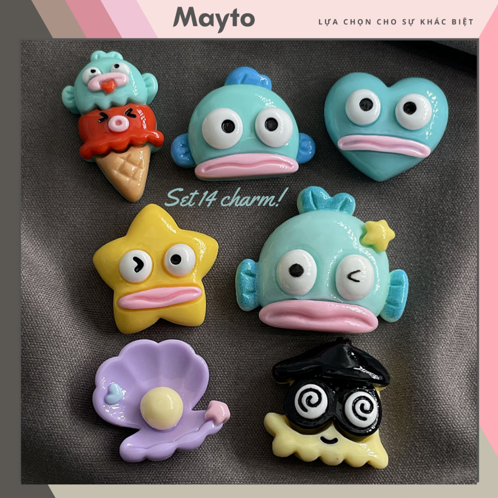 Set 14 Sticker, Charm 3D chủ đề Cá Môi dày mini 14 DIY Mayto gắn Cross ...