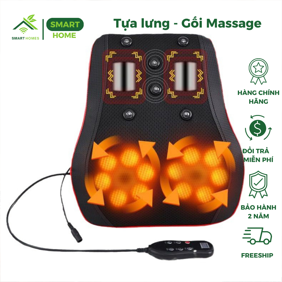 Tựa Lưng Massage Gối Massage đa Chiều Con Lăn Hồng Ngoại Làm ấm Vùng Cơ Thể Bảo Hành 3 Năm