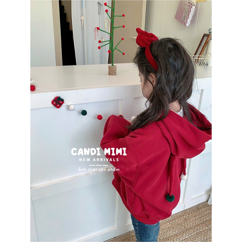 CANDIMIMI Áo Hoodie Nỉ 100% Cotton Hình Cây Thông Giáng Sinh - Có Mũ Tai Dễ Thương - Unisex Cho Bé Trai Và Bé Gái