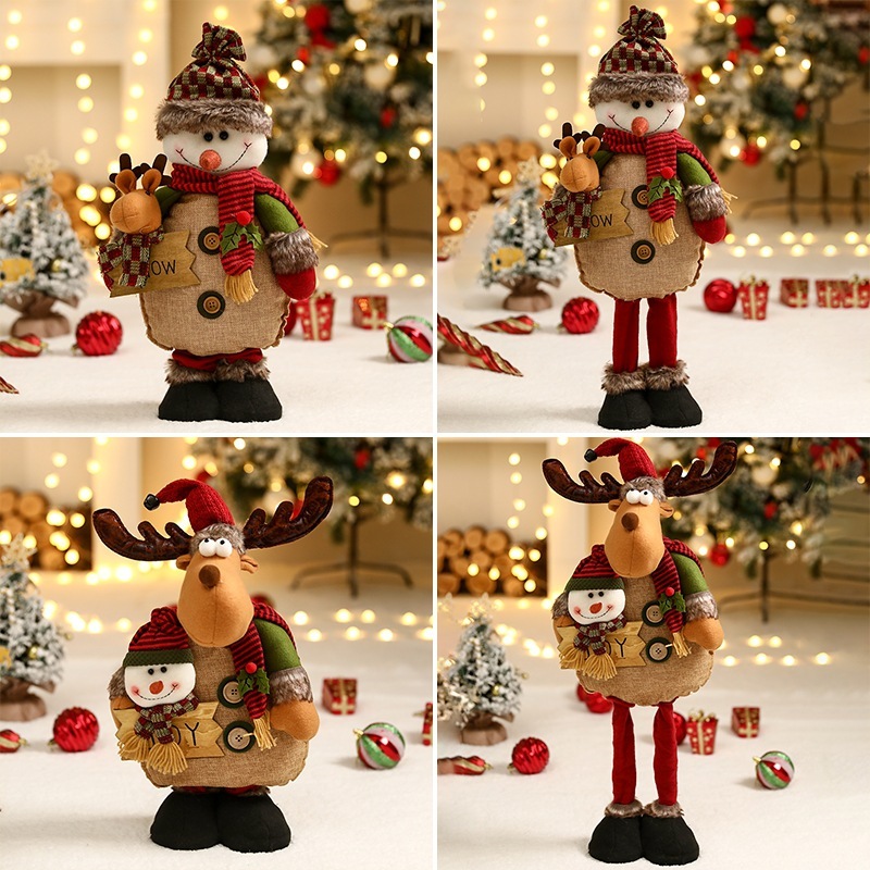 Người nộm Ông già Người tuyết Tuần lộc đứng vững để cạnh cây thông Noel trang trí Giáng sinh sang trọng