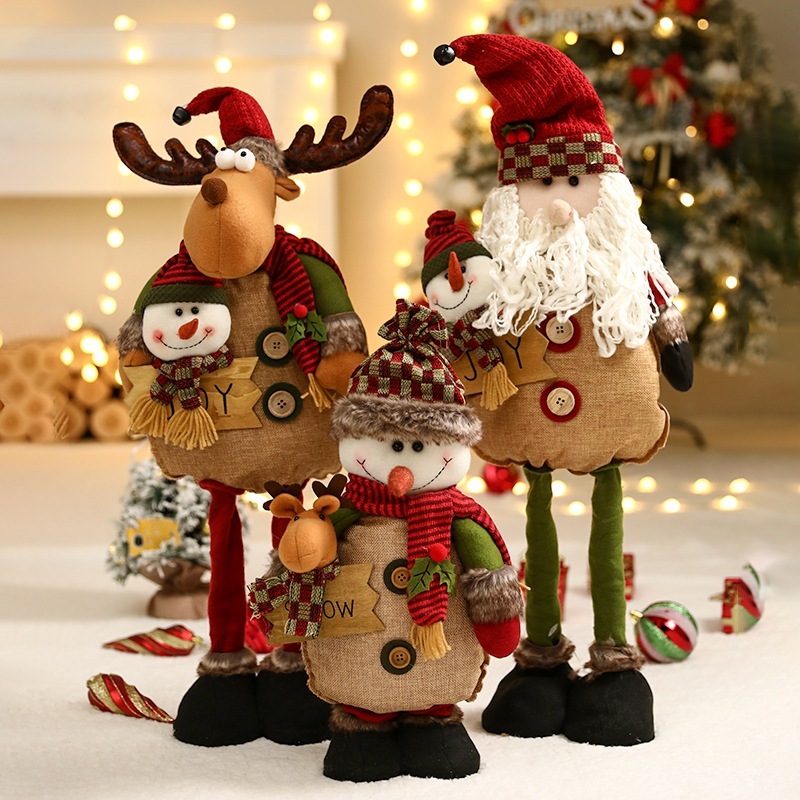 Người nộm Ông già Người tuyết Tuần lộc đứng vững để cạnh cây thông Noel trang trí Giáng sinh sang trọng