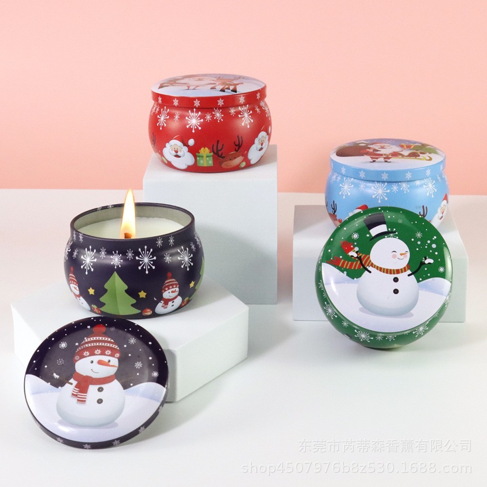 Set 4 Nến Thơm Giáng Sinh Varomas Họa Tiết Ông Già Noel Khử Mùi Làm Thơm Phong Cách Hoa Khô Thảo Mộc NEN13