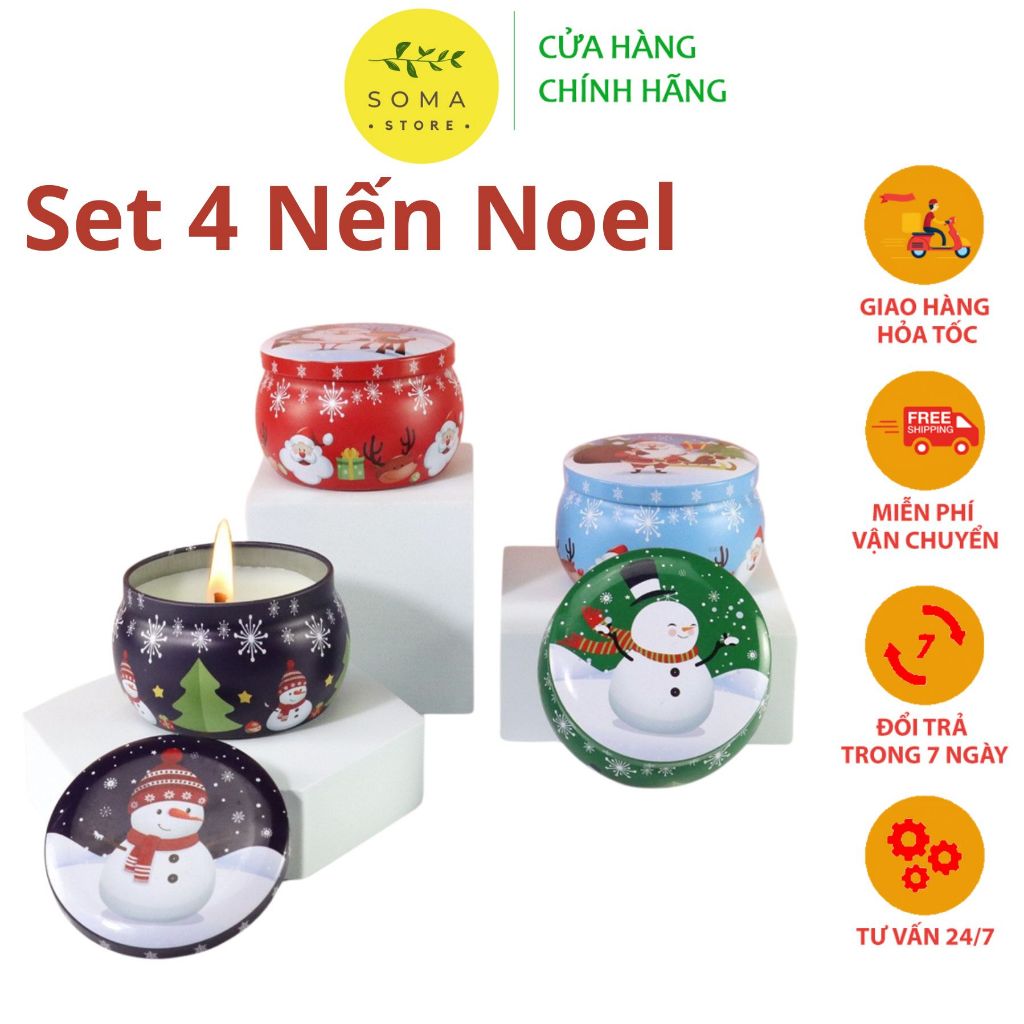 Set 4 Nến Thơm Giáng Sinh Varomas Họa Tiết Ông Già Noel Khử Mùi Làm Thơm Phong Cách Hoa Khô Thảo Mộc NEN13
