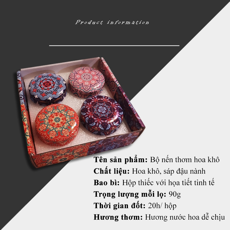 Set 4 Nến Thơm Giáng Sinh Varomas Họa Tiết Ông Già Noel Khử Mùi Làm Thơm Phong Cách Hoa Khô Thảo Mộc NEN13