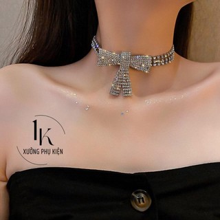 [🔥XƯỞNG SALE SẬP SÀN🔥] Vòng Cổ Choker Khảm Bạc Phối Nơ Đính Đá Lấp Lánh Sang Trọng Đi Tiệc N203