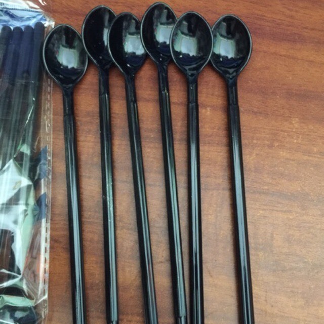 Sét 10 Muỗng Nhựa ĐEN FACO  Dài 20cm - COMBO 10 cái Muỗng Dài 20cm Nhựa Đen dùng khuấy sinh tố, cafe, trà sữa