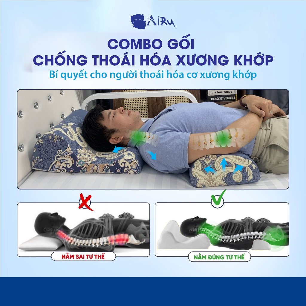 Combo gối thoái hóa đốt sống cổ, kê lưng thoát vị đĩa đệm L4-L5, Giúp phục hồi đĩa đệm - AIRU