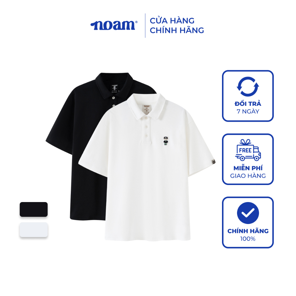 Ảnh Áo Polo Form rộng NOAM Teeny Homies Cotton 100% mềm mịn vượt trội - Màu đen/ trắng 1