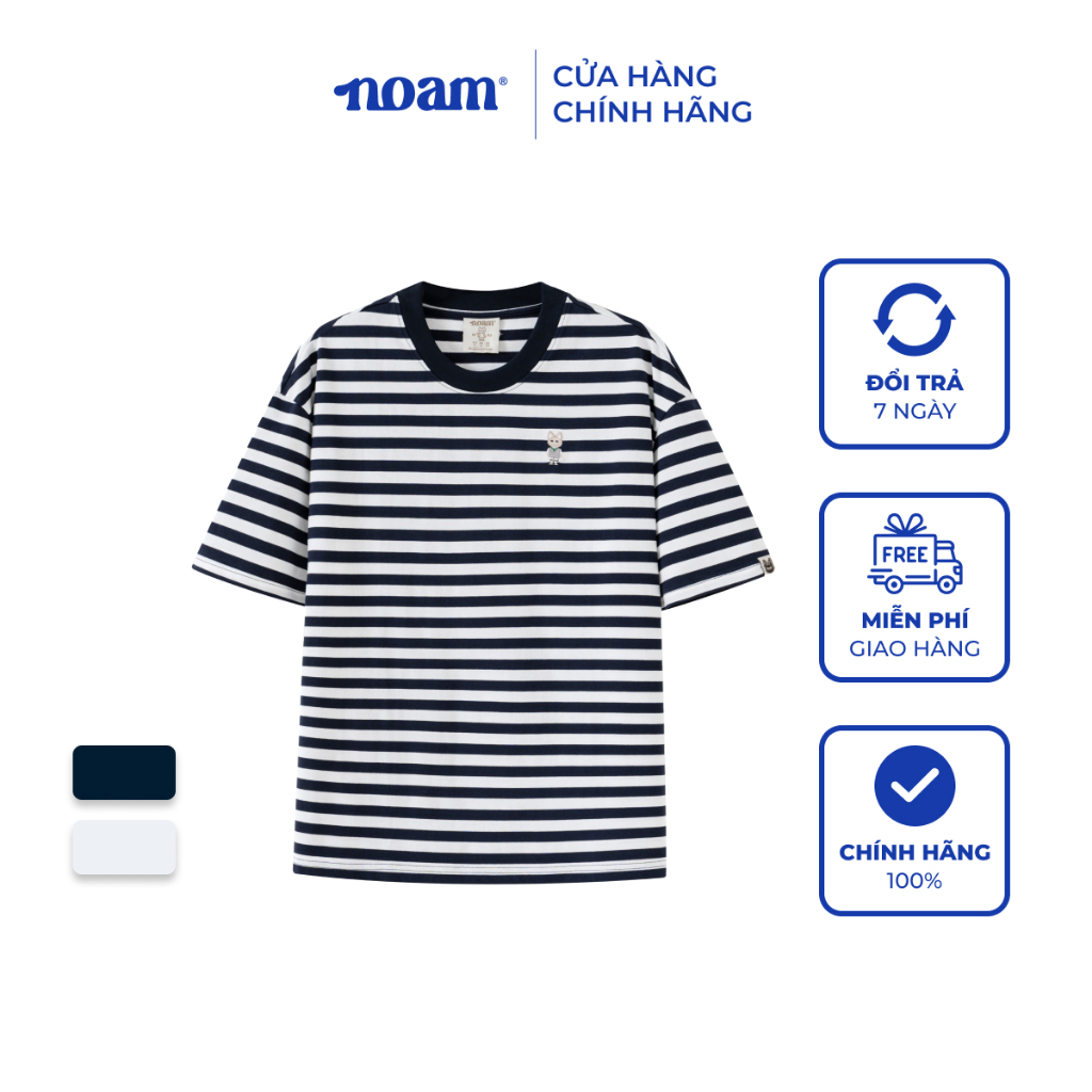 Ảnh Áo thun Form rộng NOAM Striped 100% Cotton - Kẻ ngang xanh navy - trắng 1