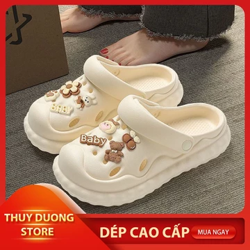Dép nữ, Dép cross nữ, Dép bánh mì, Đế EVA cao cấp 3cm, tặng kèm sticker gấu, thỏ dễ thương