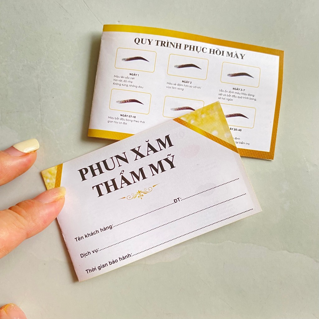 cOMBO 50 Phiếu bảo hành có sẵn - phiếu hướng dẫn chăm sóc sau phun xăm