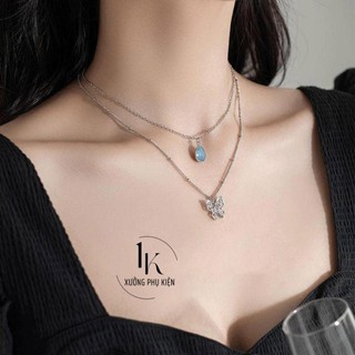 [🔥XƯỞNG SALE SẬP SÀN🔥] Set Dây Chuyền Hình Giọt Nước Màu Xanh/ Cánh Bướm Đính Đá Zircon Cổ Điển N268