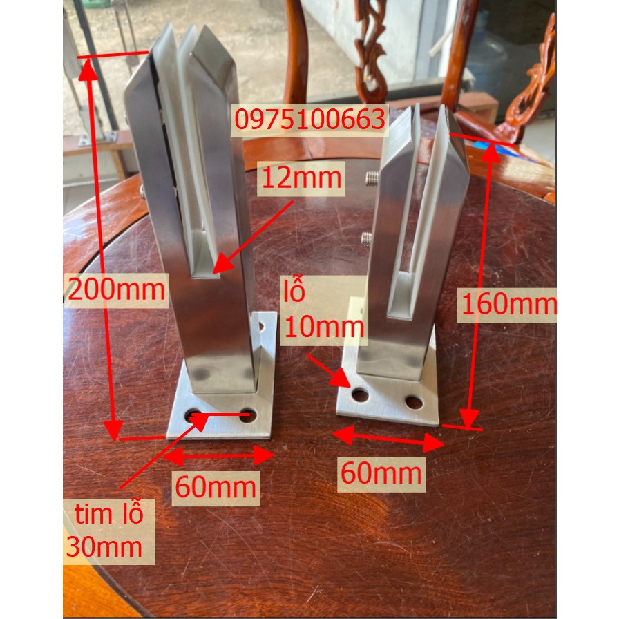 Trụ INOX 304 ngàm rỗng không khoan kính 8-12li dày 1li - trụ kẹp lan ...