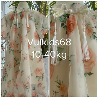 (Tết) Trang phục Tết, lễ hội cho bé. Đầm tơ lụa hoa hồng cam nút Ngọc siêu sang cho bé 10-40kg Sofia Candy