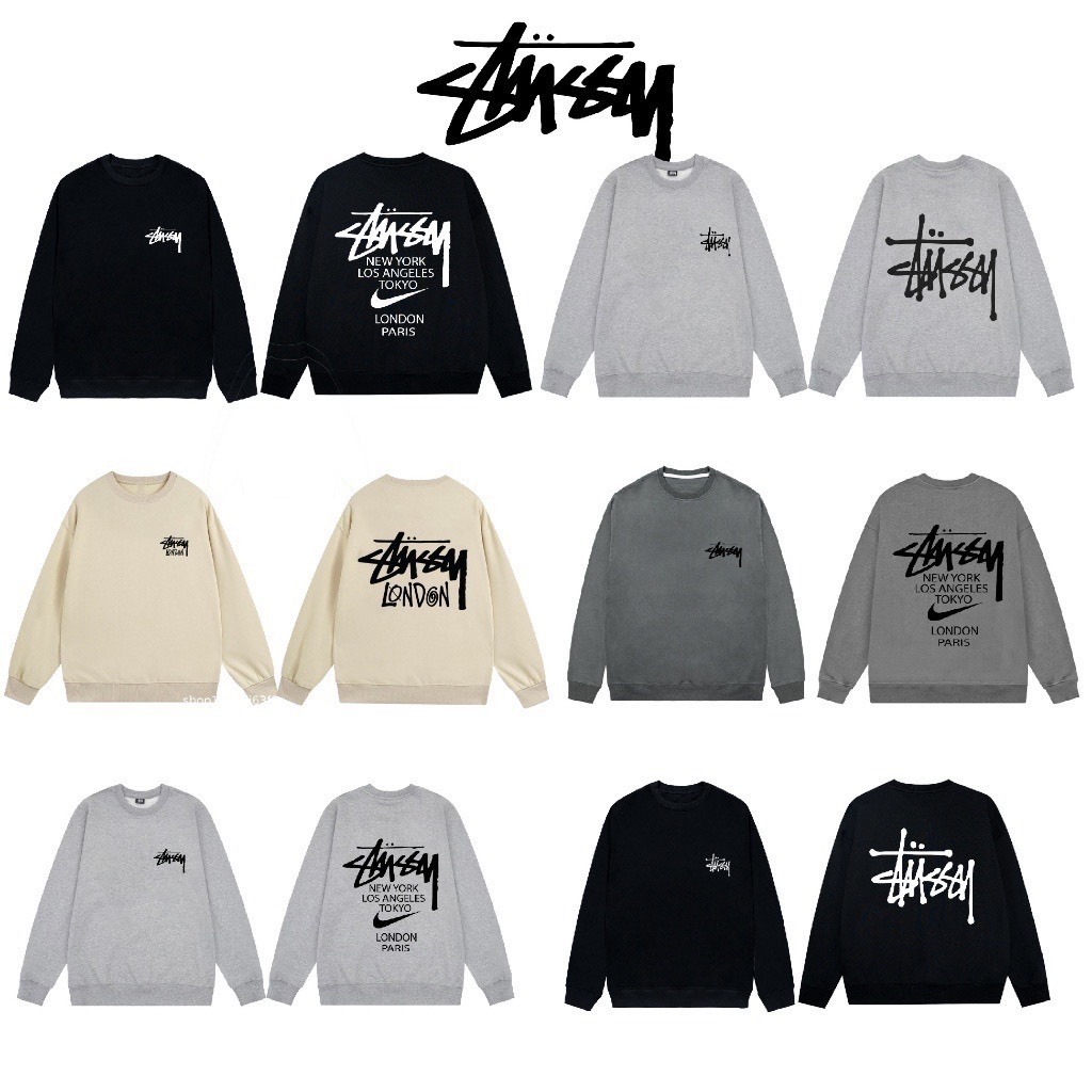 Áo Sweater Stussy Chất Nỉ Bông Cotton Siêu Dày 350gsm Oversize Nam Nữ