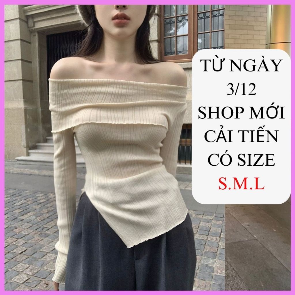 [CÓ SIZE] Áo Kiểu Trễ Vai Dài Tay RANSHI HÀNG LOẠI 1 Áo Thun Xẻ Tà Vải Gân Hở Vai Siêu Quyến Rũ Nữ Tính