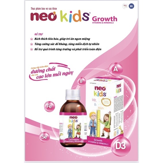 Combo 2 hộp Neo kids growth bổ sung vitamin và khoáng chất cho trẻ chai 150ml
