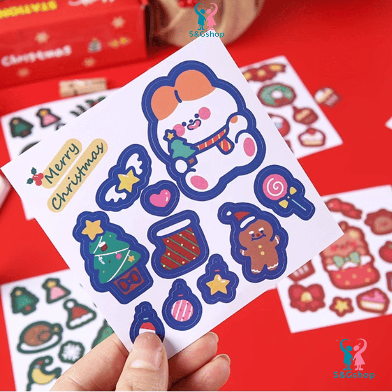 Sticker noel, hình dán giáng sinh trang trí sổ tay làm quà tặng merry ...