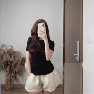 Áo Phông Cổ Tròn Trơn Cộc tay  Basic-Áo thun nữ Oversize