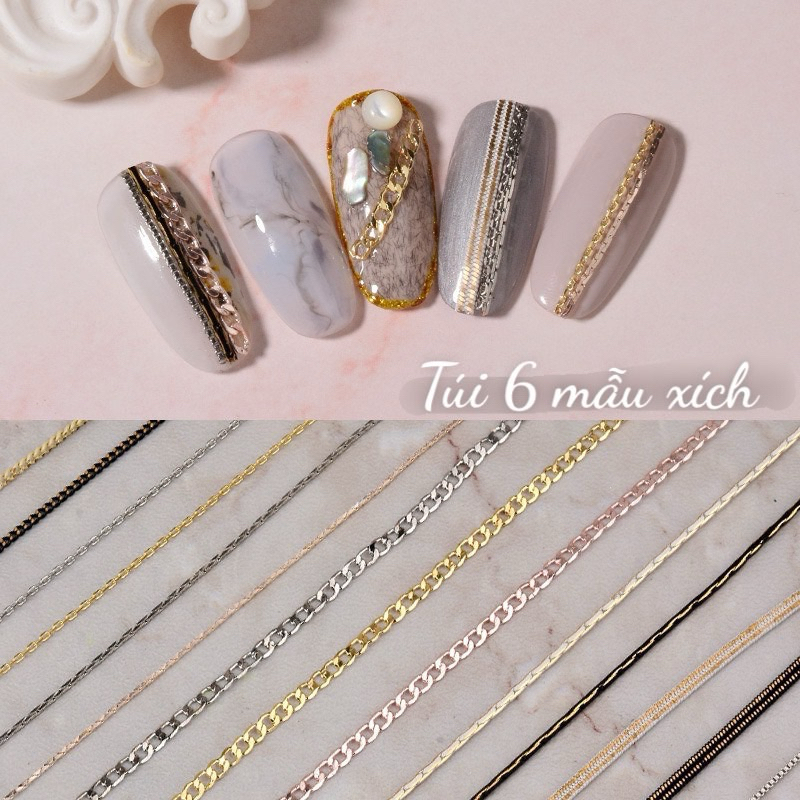 Túi 6 mẫu xích hỗn hợp trang trí móng