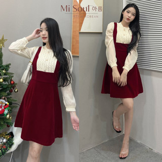 Váy Nhung Ngực Ren Tay Voan Sang Chảnh Bigsize Thiết Kế Misoul, Đầm Nhung Sang Chảnh Tiểu Thư 122
