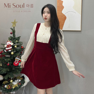 Váy Nhung Ngực Ren Tay Voan Sang Chảnh Bigsize Thiết Kế Misoul, Đầm Nhung Sang Chảnh Tiểu Thư 122