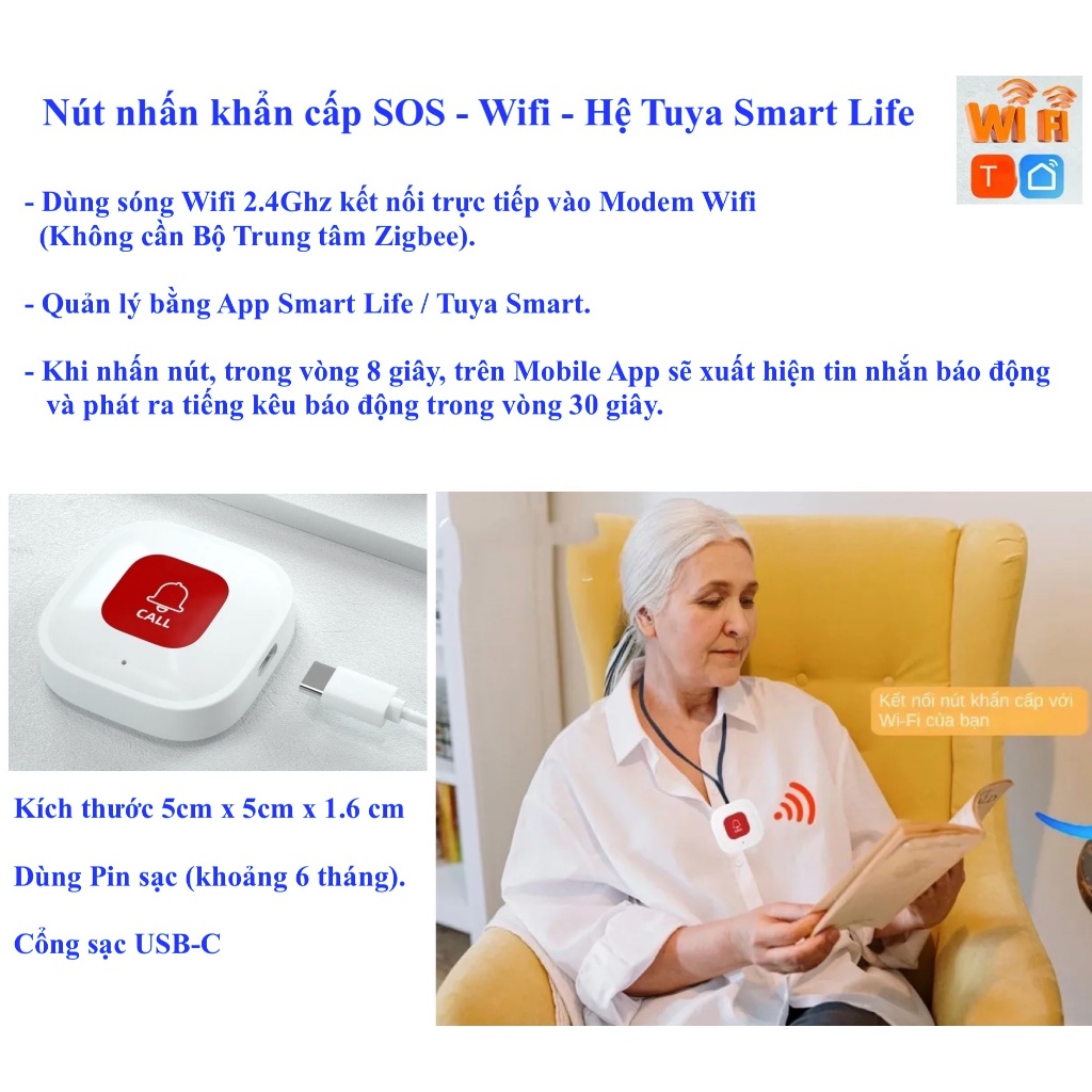 Nút Ngữ cảnh SOS , Wifi, ZigBee, App Smart Life / Tuya Smart / Home