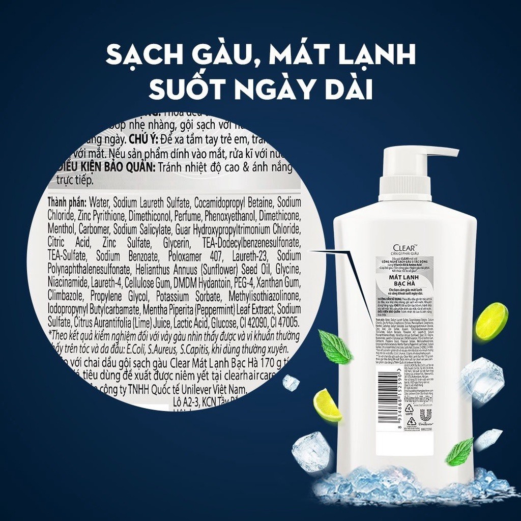 Dầu Gội Clear Sạch Gàu Mát Lạnh Bạc Hà 880G/1.4KG
