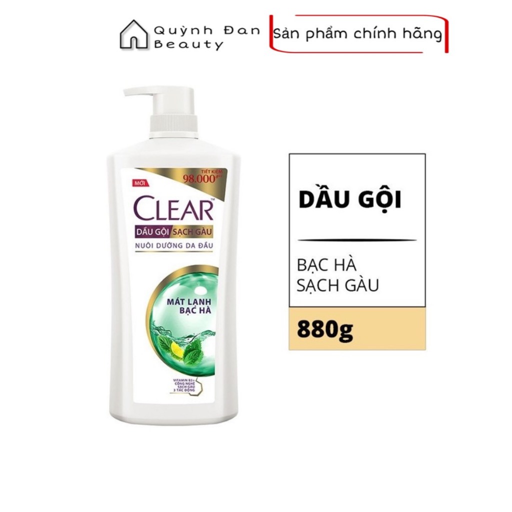 Dầu Gội Clear Sạch Gàu Mát Lạnh Bạc Hà 880G/1.4KG