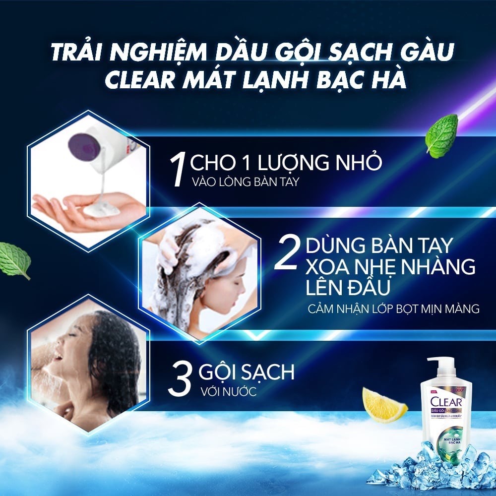 Dầu Gội Clear Sạch Gàu Mát Lạnh Bạc Hà 880G/1.4KG