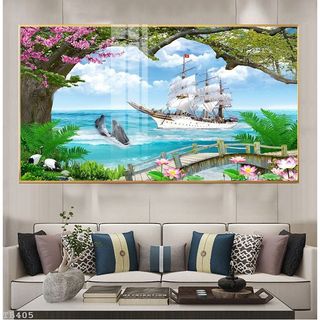 Bộ tranh Treo tường Thuận Buồm Xuôi Gió in uv Tráng gương Cao Câp. phong Cách Hiện Đại