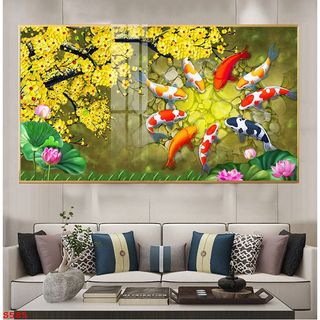 Bộ Tranh Treo Tường SEN-CỬU NGƯ Tráng Gương In uv Cao Cấp