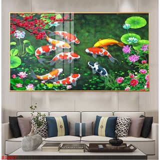 Bộ Tranh Treo Tường SEN-CỬU NGƯ Tráng Gương In uv Cao Cấp