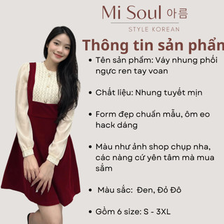 Váy Nhung Ngực Ren Tay Voan Sang Chảnh Bigsize Thiết Kế Misoul, Đầm Nhung Sang Chảnh Tiểu Thư 122